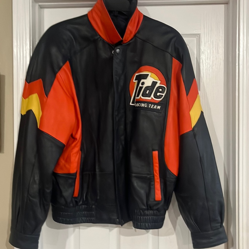 Vintage Black leather Tide racing jacket